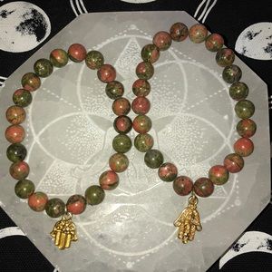 Unakite Crystal Bracelet w/ hand mandala charm